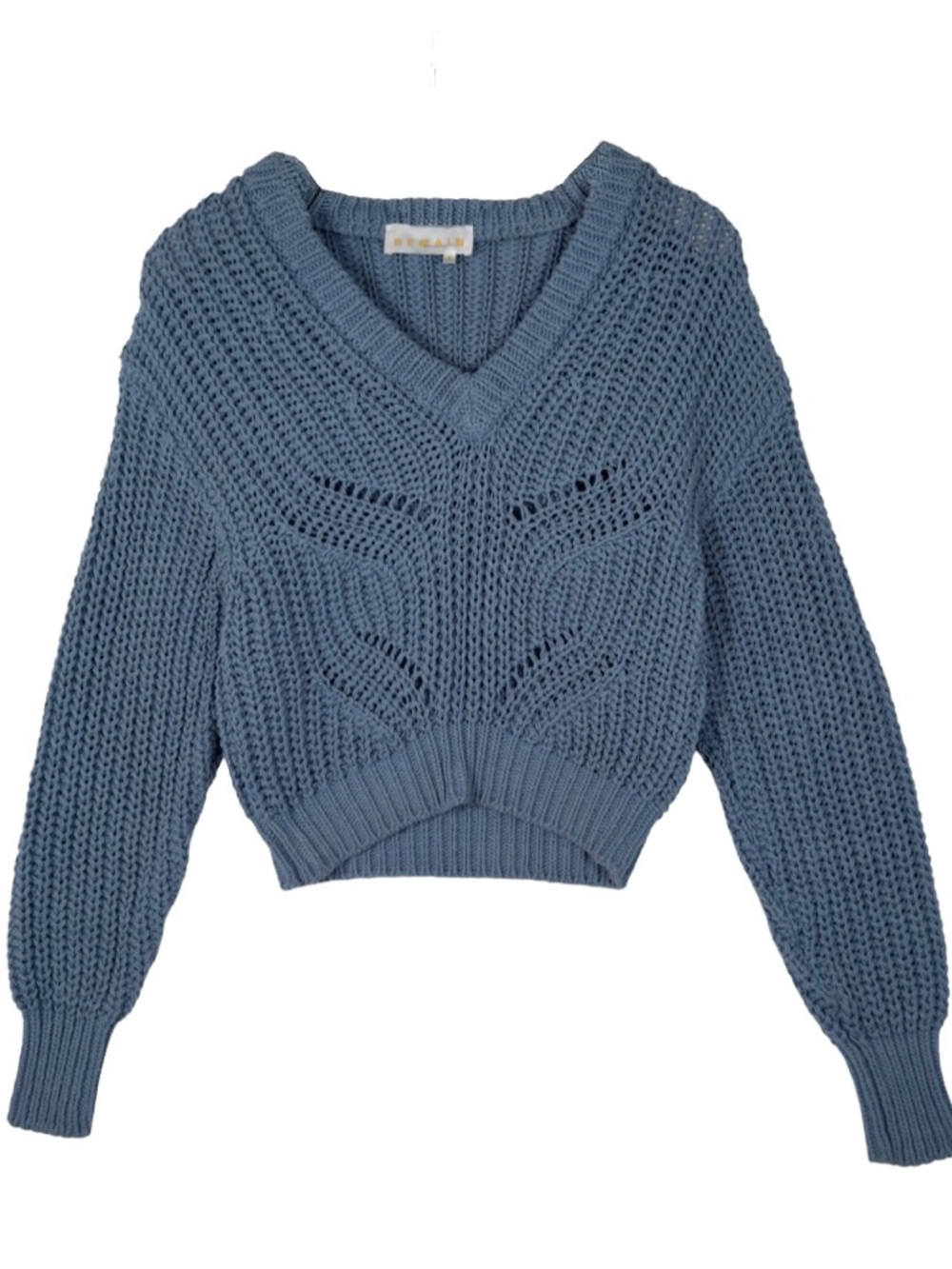 REMAIN Birger Christensen Icy Blue Chunky Knit Cropped V-Neck Sweater Sz XS/S/M
